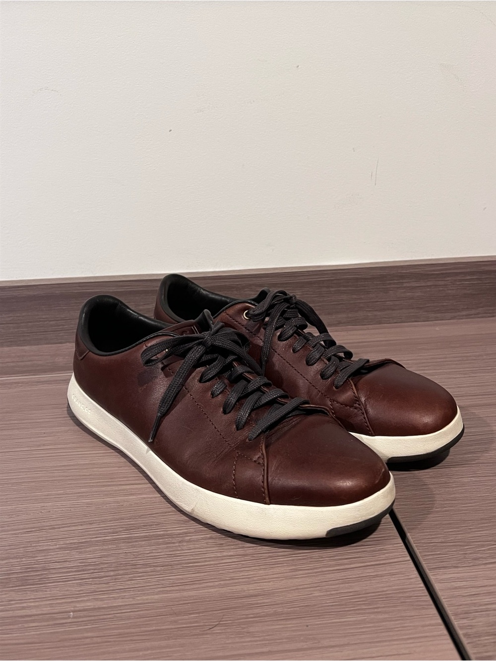 Cole Haan Brown Leather Low-Top Sneakers with White Sole